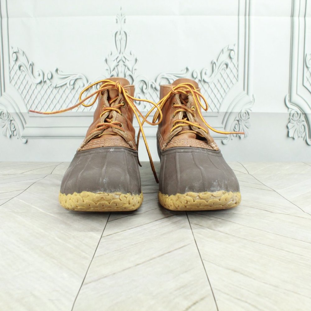 LL BEAN Unlined Brown Leather Lace-up Duck Bean Boots Size 10 M - Picture 4 of 11